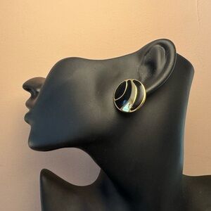 Gold and Black Crescent Stud Earrings